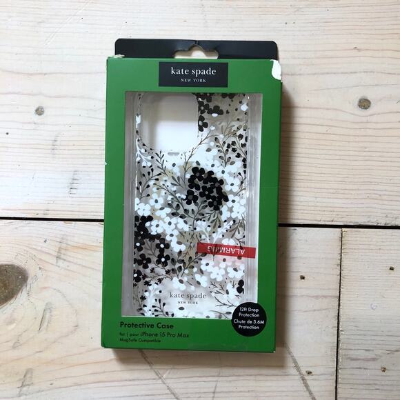 Kate Spade NEW Open Box Black White Floral iPhone 15 Pro Max Phone Case - Picture 1 of 2